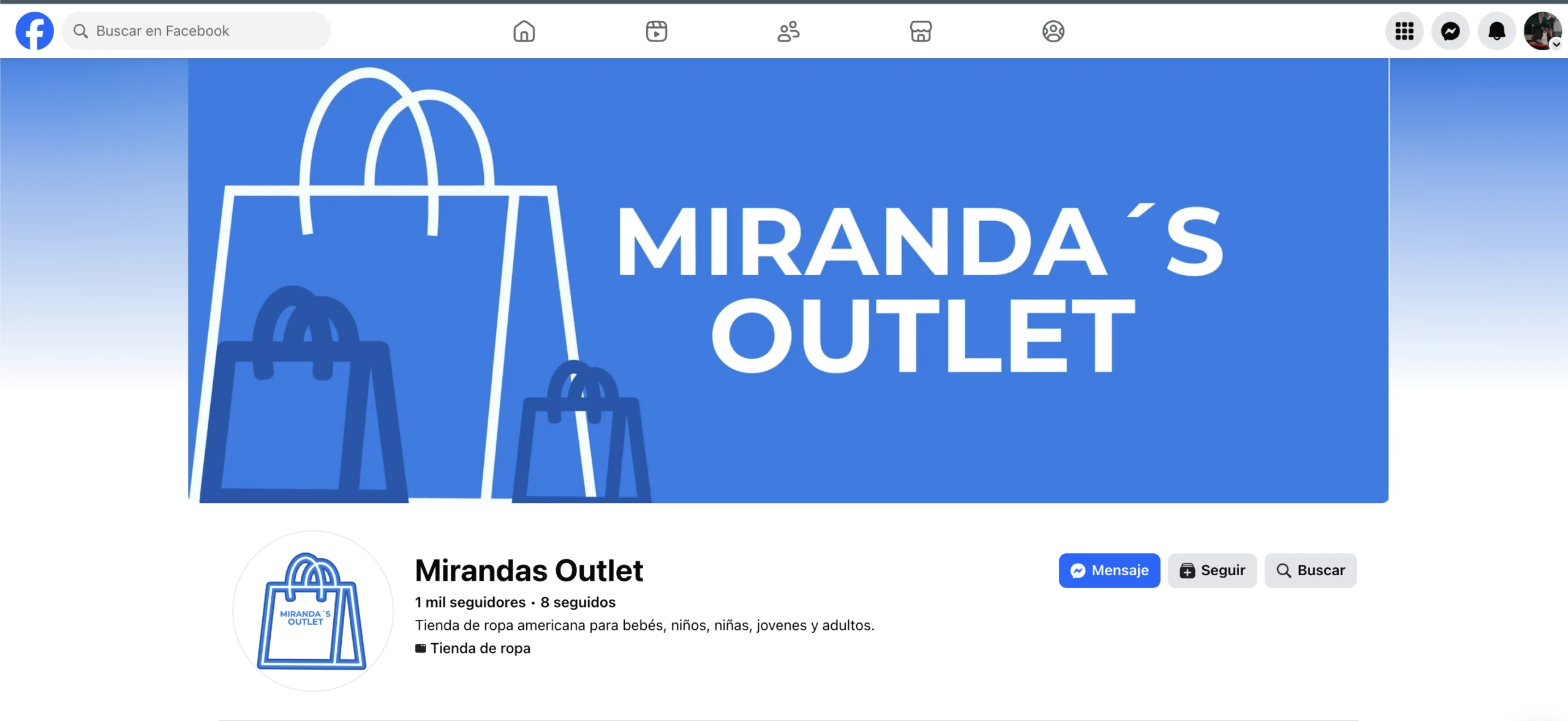 Página Facebook Mirandas Outlet